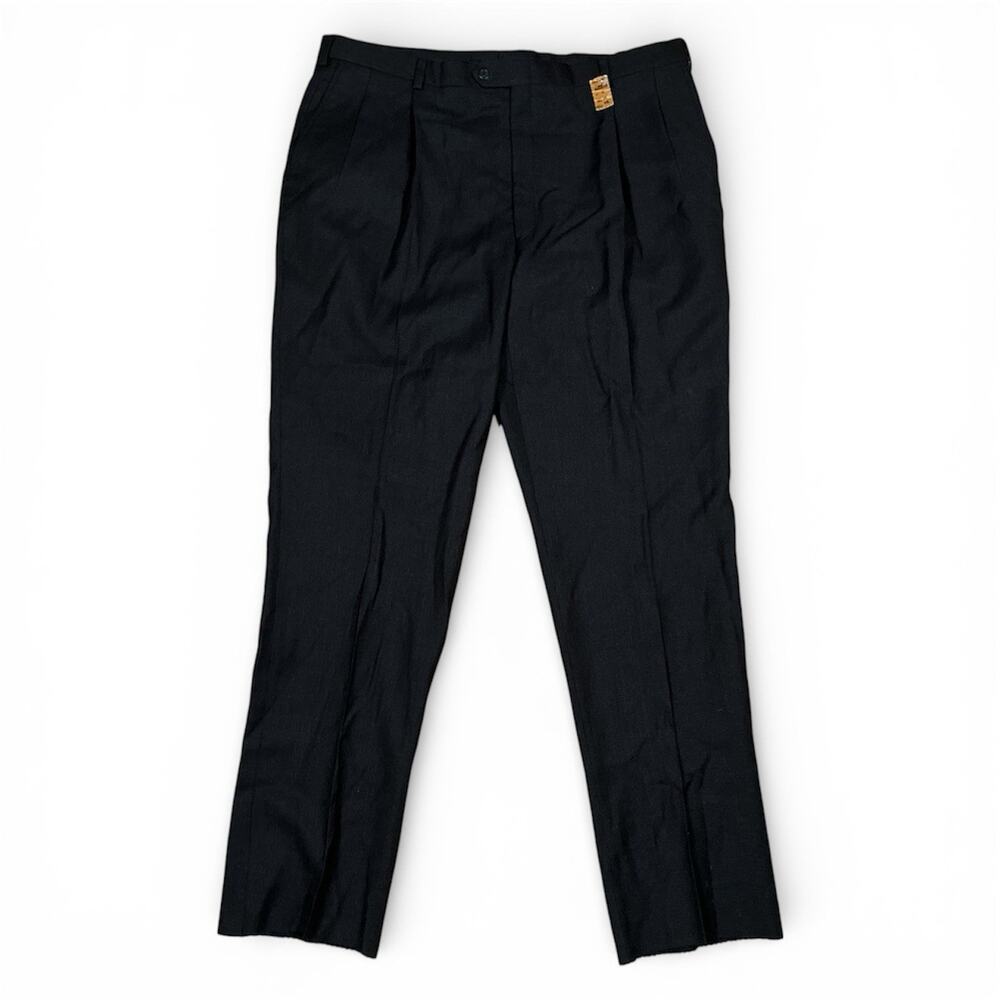 Vintage Burberry’s Worsted Wool Pants 44 x 36 Unhemmed Black‎ Deadstock NWT Rare